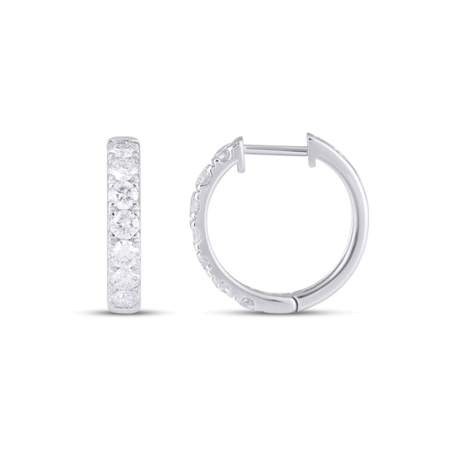 10K White Gold Round Diamond Designer Hoop Earring 1 Ctw
