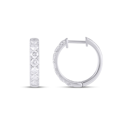 10K White Gold Round Diamond Designer Hoop Earring 1 Ctw