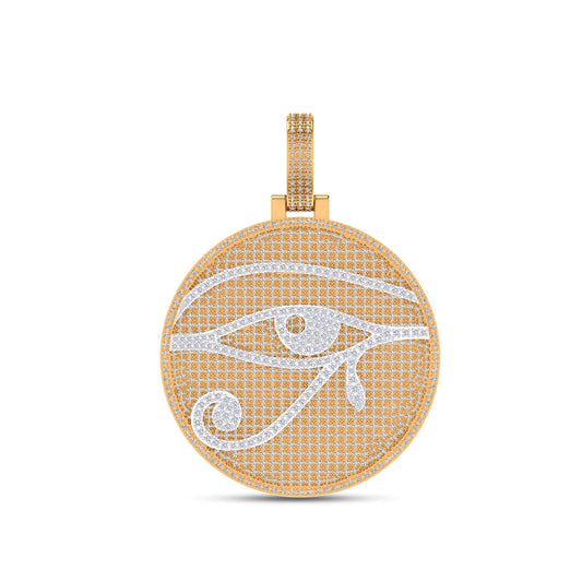 10K Yellow Gold Round Diamond Designer Eye Pendant 2-7/8 Ctw