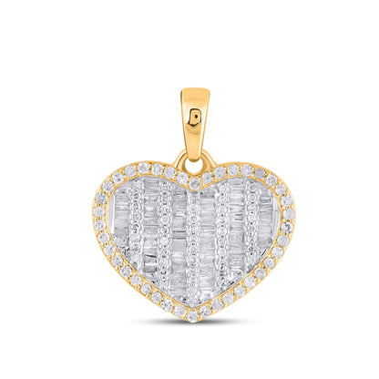 10K Yellow Gold Round Baguette Diamond Heart Pendant 1/2 Ctw