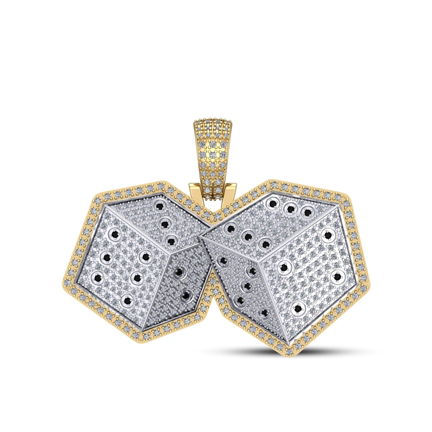 10K Yellow Gold Round Diamond Ludo Dice Designar Pendant 1-1/8 Ctw