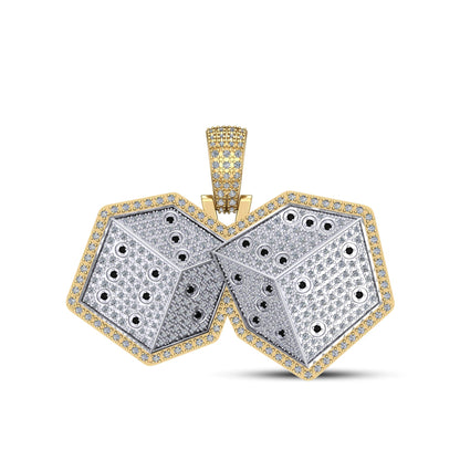 10K Yellow Gold Round Diamond Ludo Dice Designar Pendant 1-1/8 Ctw