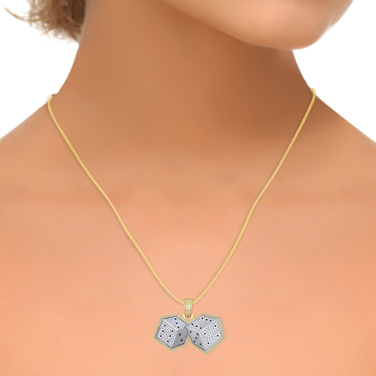 10K Yellow Gold Round Diamond Ludo Dice Designar Pendant 1-1/8 Ctw