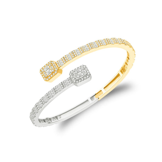 Sterling Silver Moissanite Round & Baguette Bangle Bracelet 3 Ctw