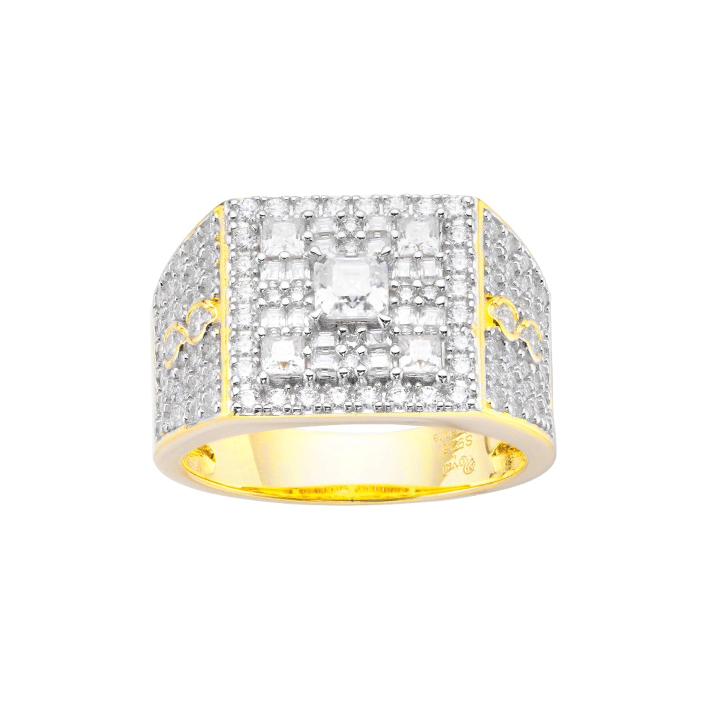 Sterling Silver Round Baguette Moissanite Square Shape Designer Size 9 Men Ring 2-3/8 Ctw