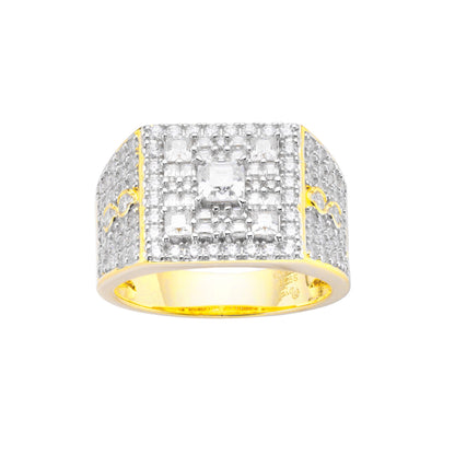 Sterling Silver Round Baguette Moissanite Square Shape Designer Size 9 Men Ring 2-3/8 Ctw