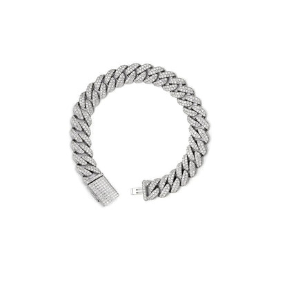 Sterling Silver Moissanite 8Mm  Cuban Bracelet 8Inch 5 Ctw