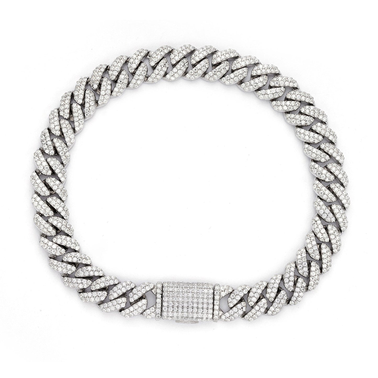 Sterling Silver Moissanite 8Mm  Cuban Bracelet 8Inch 5 Ctw