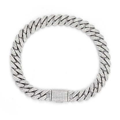 Sterling Silver Moissanite 8Mm  Cuban Bracelet 8Inch 5 Ctw