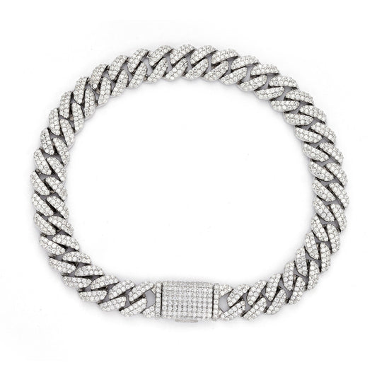 Sterling Silver Moissanite 8Mm  Cuban Bracelet 8Inch 5 Ctw