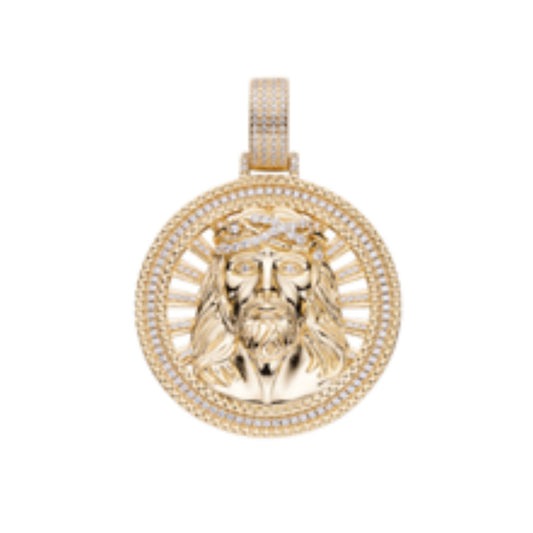 Sterling Silver Moissanite Jesus Religious Pendant 1-3/8 Ctw