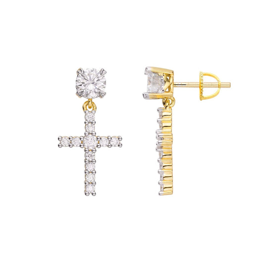Sterling Silver Round Moissanite Cross Religious Stud Earrings 7/8 Ctw