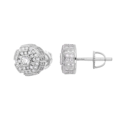 Sterling Silver Round Moissanite Designer Stud Earrings 1-1/3 Ctw