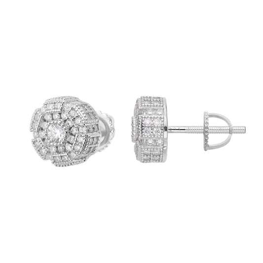 Sterling Silver Round Moissanite Designer Stud Earrings 1-1/3 Ctw