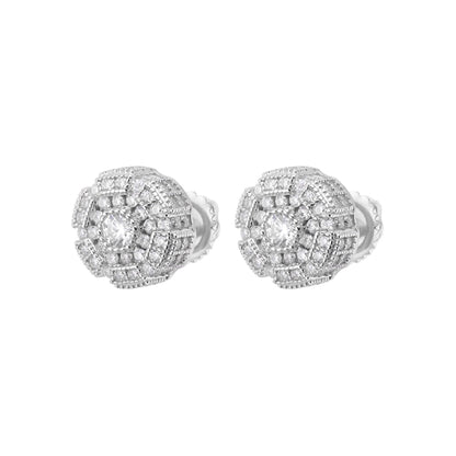 Sterling Silver Round Moissanite Designer Stud Earrings 1-1/3 Ctw