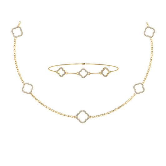 14K Yellow Gold Round Link Necklace Bracelet Set 1-1/6 Ctw