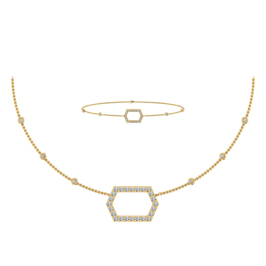 14K Yellow Gold Round Necklace Bracelet Set 3/4 Ctw
