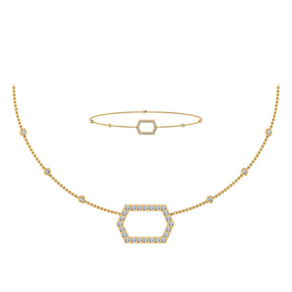 14K Yellow Gold Round Necklace Bracelet Set 3/4 Ctw