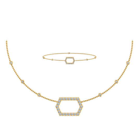 14K Yellow Gold Round Necklace Bracelet Set 3/4 Ctw