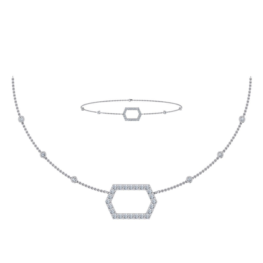 14K White Gold Round Necklace Bracelet Set 3/4 Ctw