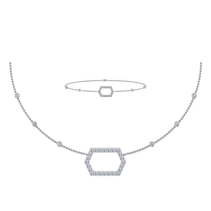 14K White Gold Round Necklace Bracelet Set 3/4 Ctw