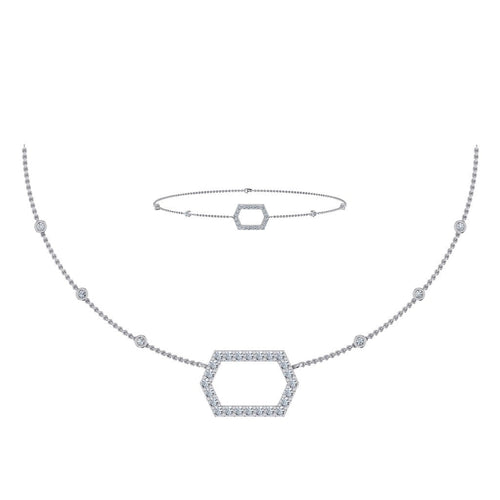14K White Gold Round Necklace Bracelet Set 3/4 Ctw