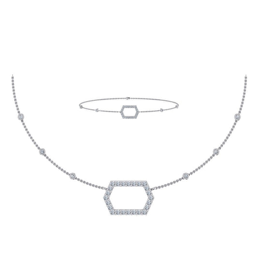 14K White Gold Round Necklace Bracelet Set 3/4 Ctw