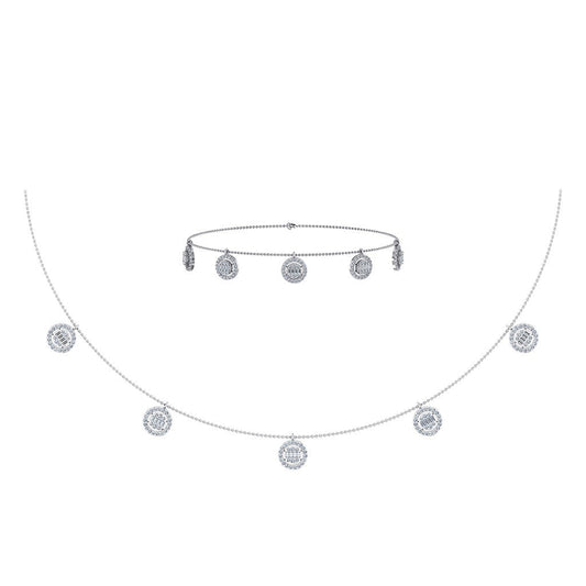 14K White Gold Baguette Round Necklace Bracelet Set 1 Ctw