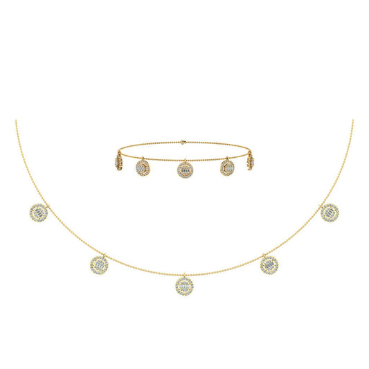 14K Yellow Gold Baguette Round Necklace Bracelet Set 1 Ctw