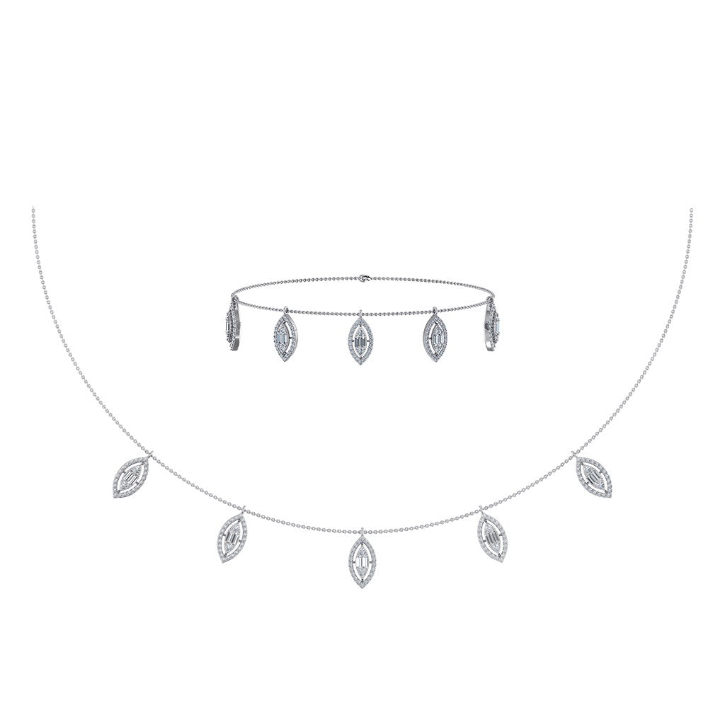 14K White Gold Marquise Shape Necklace Bracelet Set 1 Ctw