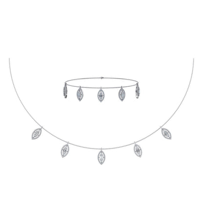 14K White Gold Marquise Shape Necklace Bracelet Set 1 Ctw