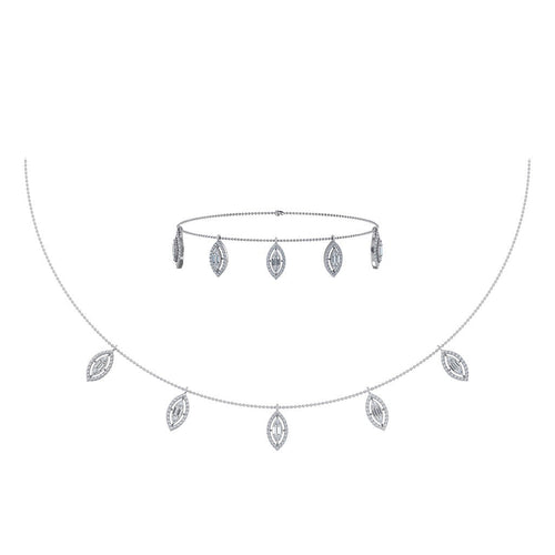 14K White Gold Marquise Shape Necklace Bracelet Set 1 Ctw