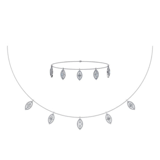 14K White Gold Marquise Shape Necklace Bracelet Set 1 Ctw