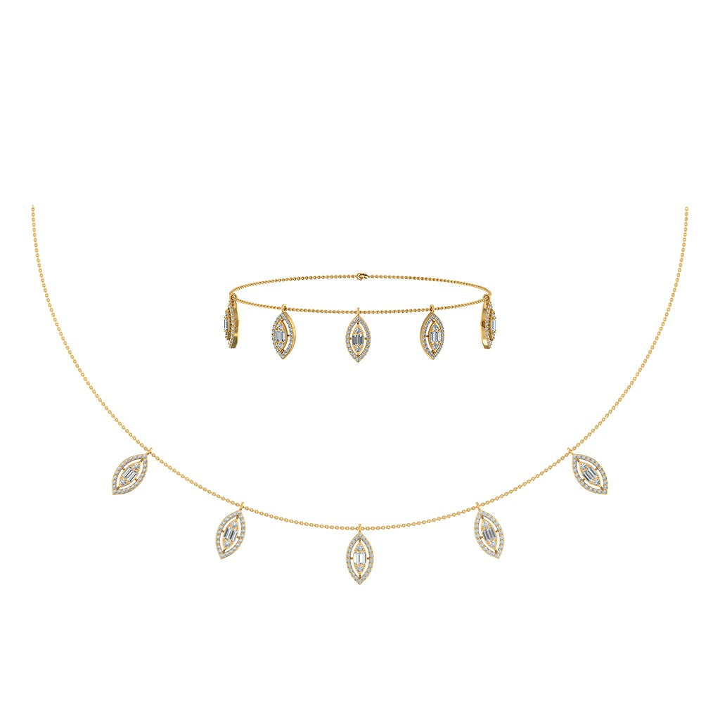 14K Yellow Gold Marquise Shape Necklace Bracelet Set 1 Ctw