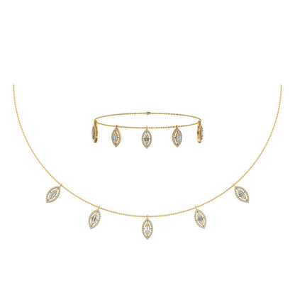14K Yellow Gold Marquise Shape Necklace Bracelet Set 1 Ctw