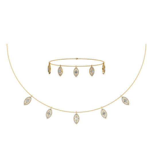 14K Yellow Gold Marquise Shape Necklace Bracelet Set 1 Ctw