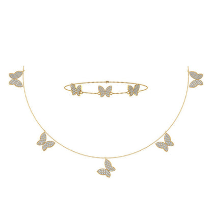 14K Yellow Gold Butterfly Necklace Bracelet Set 1-7/8 Ctw