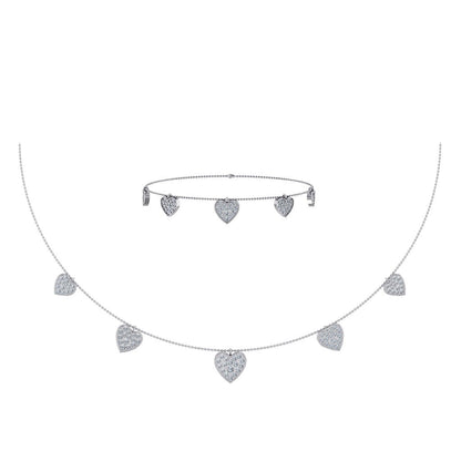14K White Gold Heart Necklace Bracelet Set 1-3/4 Ctw