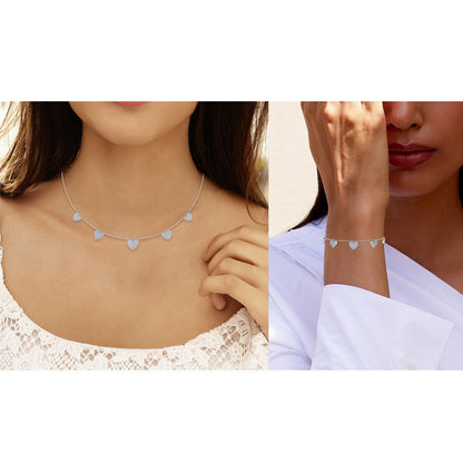 14K White Gold Heart Necklace Bracelet Set 1-3/4 Ctw