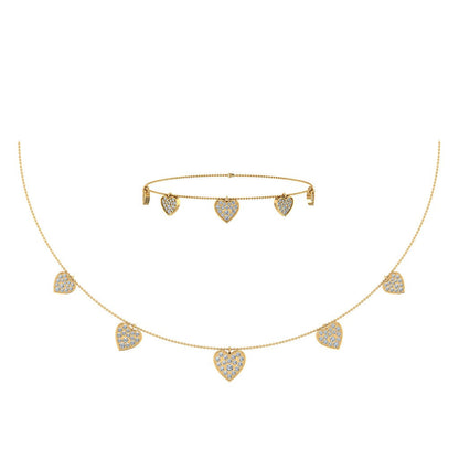 14K Yellow Gold Heart Necklace Bracelet Set 1-3/4 Ctw