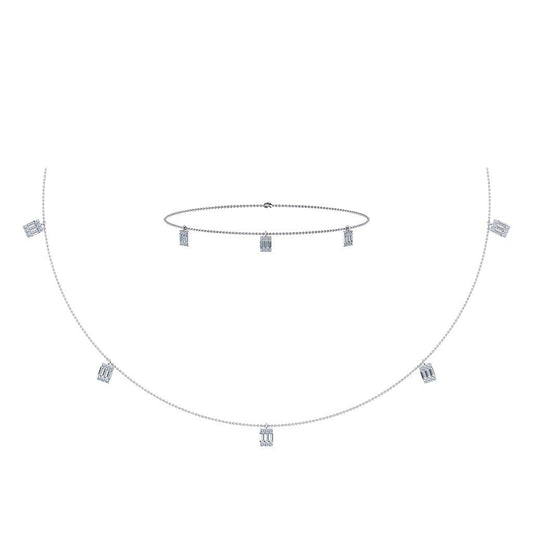 14K White Gold Baguette Link Necklace Bracelet Set 7/8 Ctw