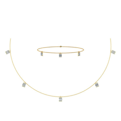 14K Yellow Gold Baguette Link Necklace Bracelet Set 7/8 Ctw