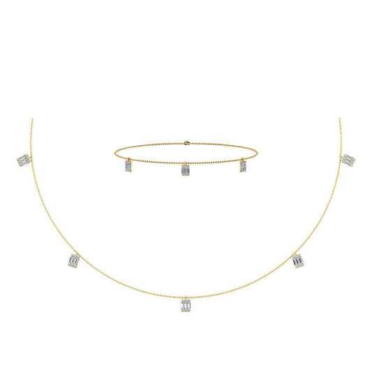 14K Yellow Gold Baguette Link Necklace Bracelet Set 7/8 Ctw
