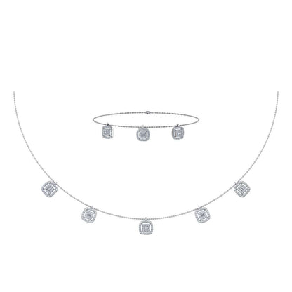 14K White Gold Square Necklace Bracelet Set 1-1/3 Ctw