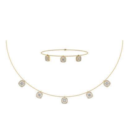 14K Yellow Gold Square Necklace Bracelet Set 1-1/3 Ctw