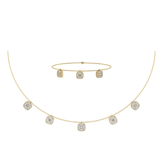 14K Yellow Gold Square Necklace Bracelet Set 1-1/3 Ctw