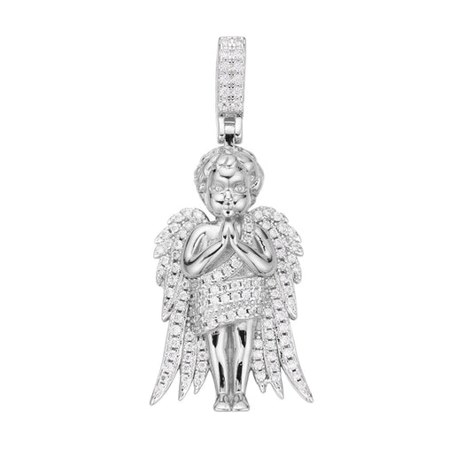 Sterling Silver Moissanite Angel Pendant 7/8 Ctw