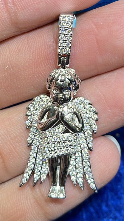 Sterling Silver Moissanite Angel Pendant 7/8 Ctw