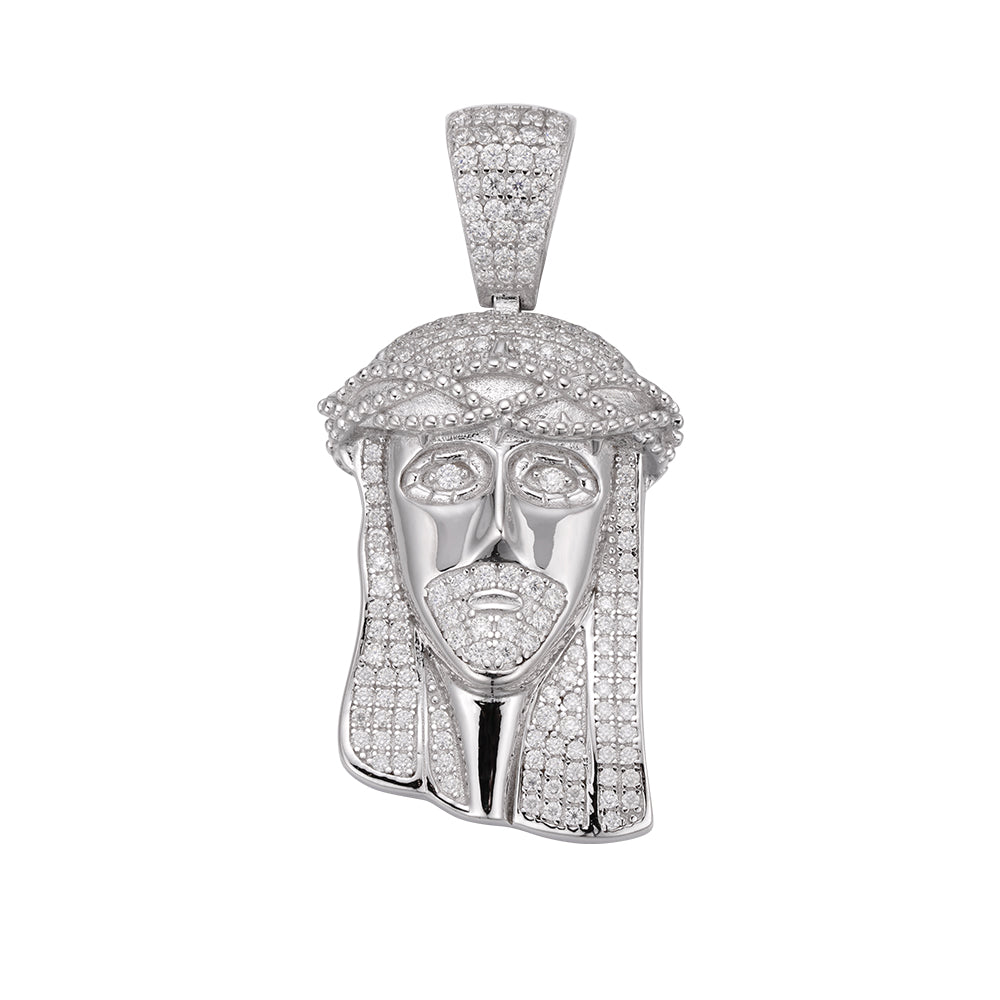 Sterling Silver Moissanite Jesus Face 3d Enamel Religious Pendant 1 Ctw