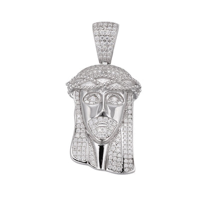 Sterling Silver Moissanite Jesus Face 3d Enamel Religious Pendant 1 Ctw